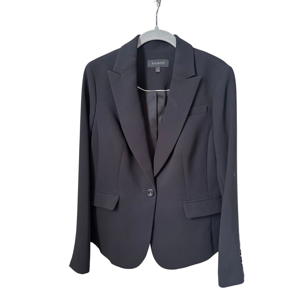 Talbots Black Blazer Women Size 8 Single Button Career Office Jacket Tailored - Picture 3 of 14